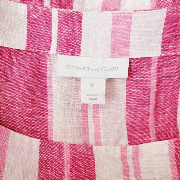 Charter Club Linen Top Womens XL Pink Stripe 3/4 Ruffle Sleeve Beachy Resort - Picture 7 of 8